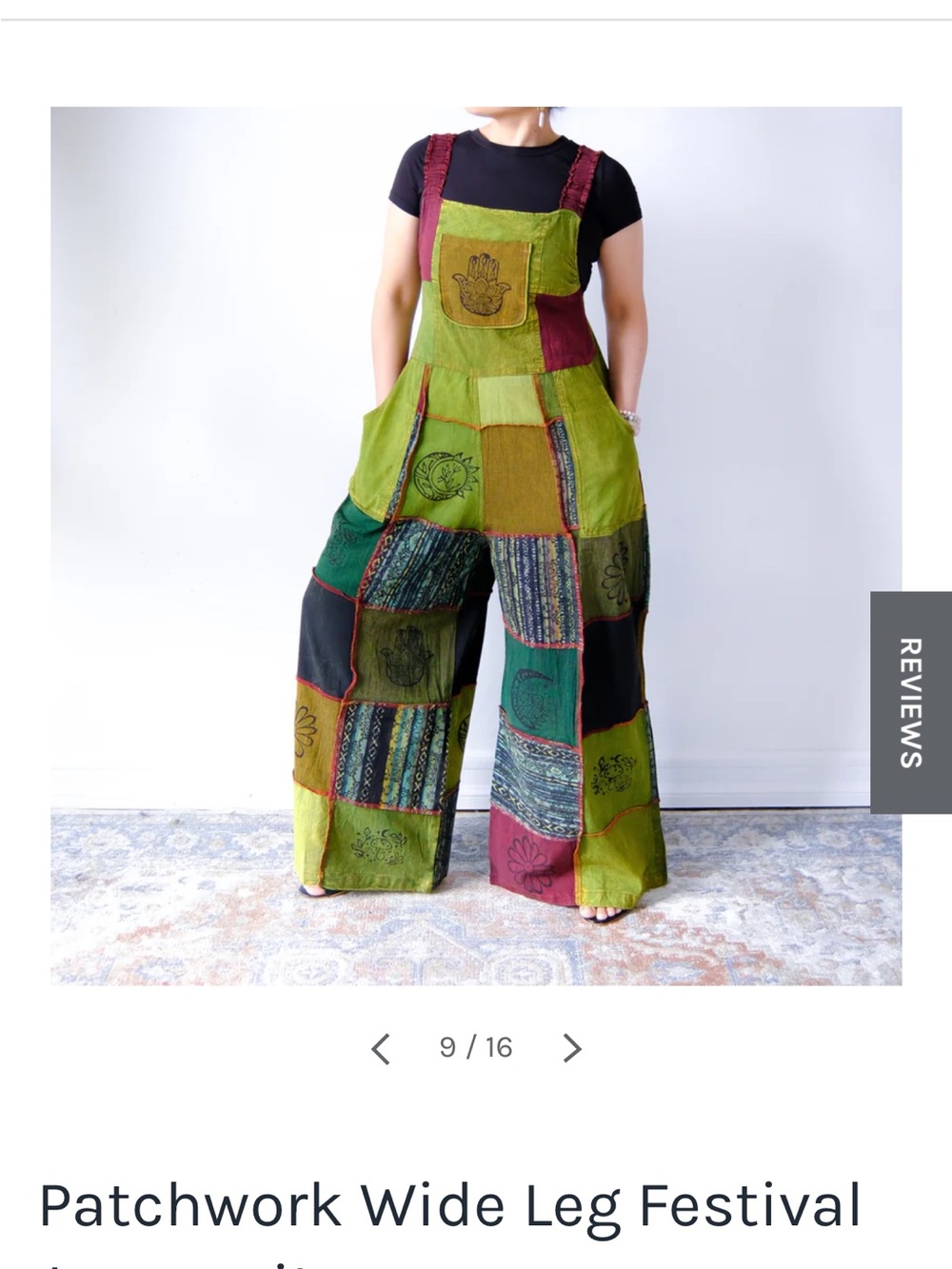 Karma Nepal Crafts Patchwork Cotton Wide-Leg Jumpsuit Pockets Plus Size